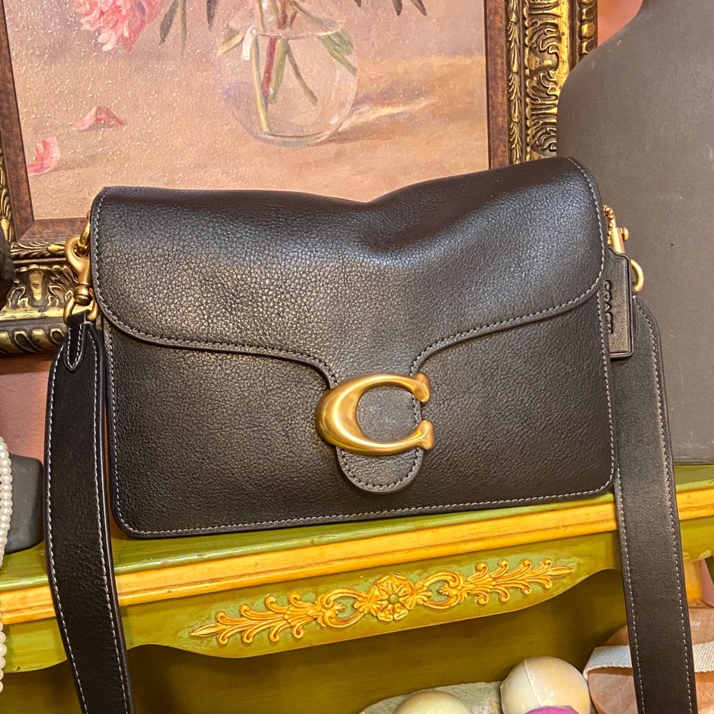 Coach Chain Tabby Black Leather Crossbody Shoulder Bag with Gold 3 Straps NWOT